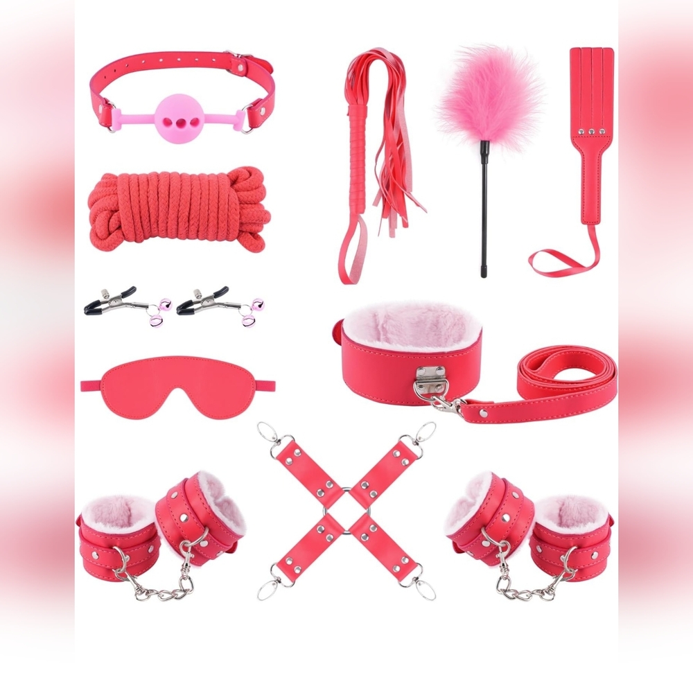 Red/Pink Bondage Set with Furry Cuffs